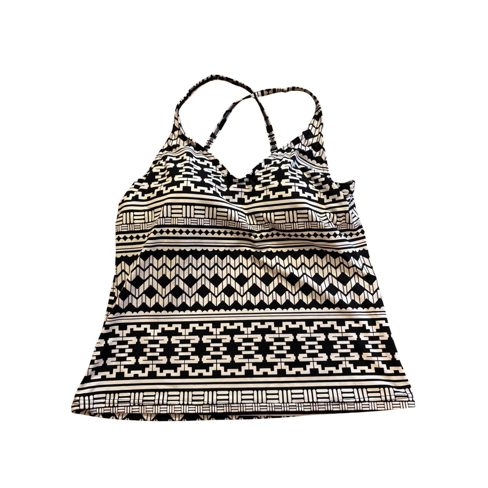 Jag Swim Womens Black White Geometric Tribal Tankini Top Large NWT